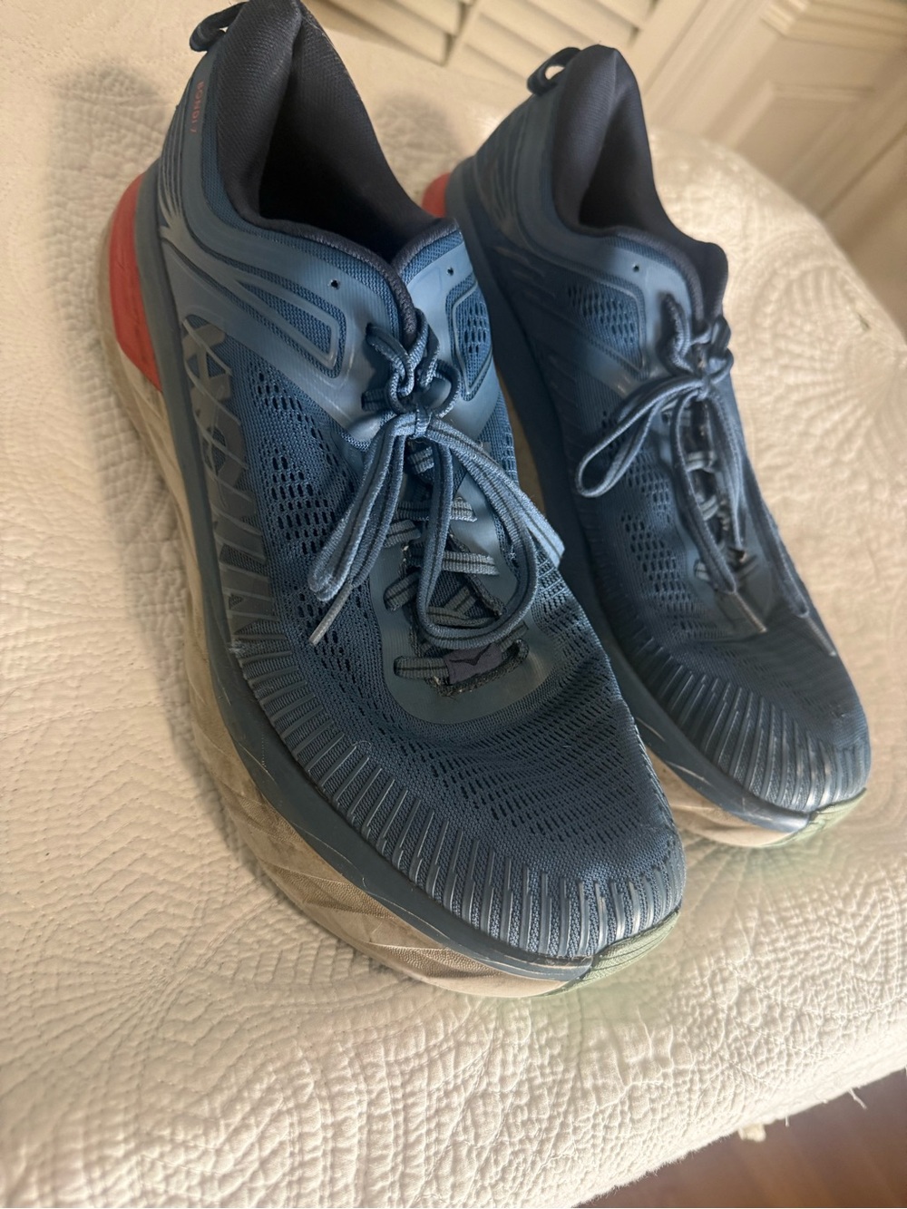 HOKA Bondi 7 Men’s 14 Wide 2E Blue Red Running Walking Athletic Shoes